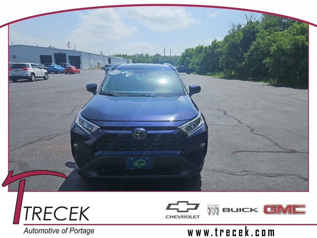 2020 Toyota RAV4 XLE Premium in Blue — front three-quarter view